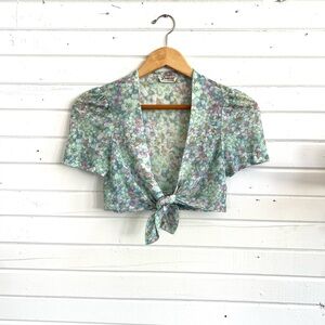 Vintage Floral Tie-Front Crop Top